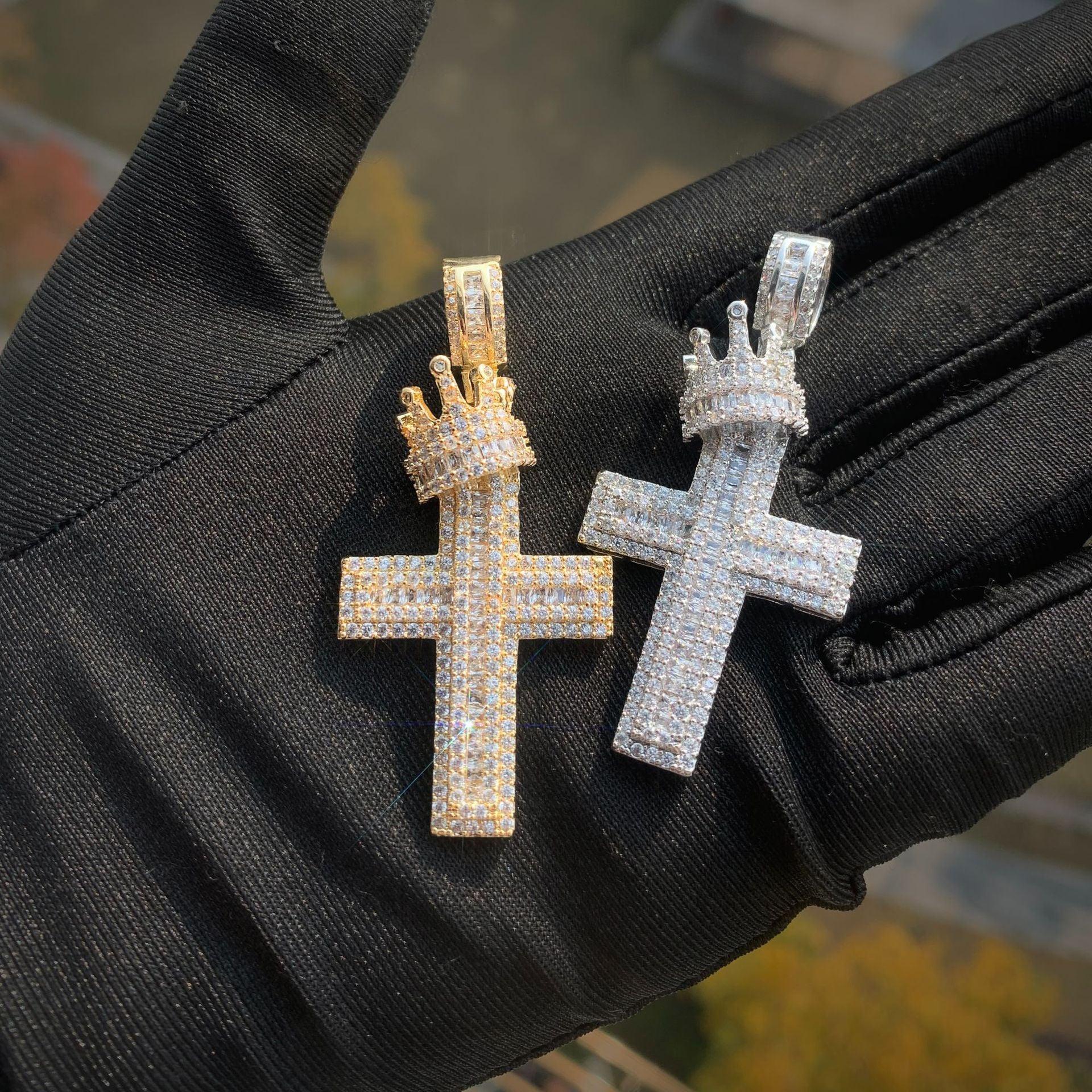 Crown Cross Pendant Necklace | CZ Iced Out Hip Hop Punk Men’s - CaratixJewelry